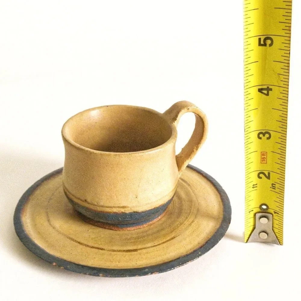 Hand Thrown Artisan Pottery Coffee Cup & Saucer